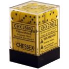Chessex Opaque D6 Dice 12 mm Yellow w/black - Sárga/fekete dobókocka doboz