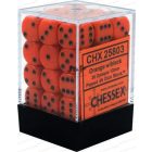 Chessex Opaque D6 Dice 12 mm Orange/Black - Narancssárga/Fekete dobókocka doboz