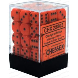 Chessex Opaque D6 Dice 12 mm Orange/Black - Narancssárga/Fekete dobókocka doboz