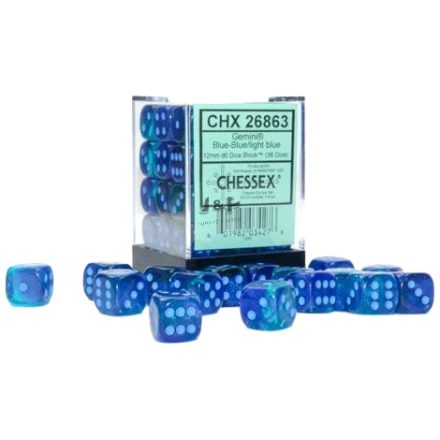 Chessex Gemini D6 Dice 16 mm Blue/light blue - Kék/Világoskék dobókocka doboz (12db)