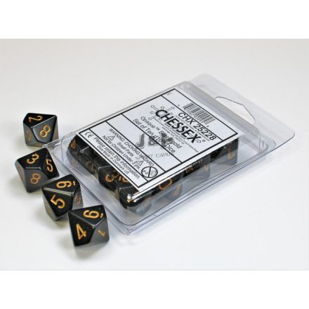 Chessex D10 Opaque Polyhedral Black/Gold - Fekete/Arany doboz (10db kocka) - D10 dobókocka