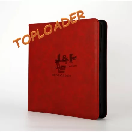 Gemloader Premium toploader tartó album - 12 zsebes Cipzáros - Piros