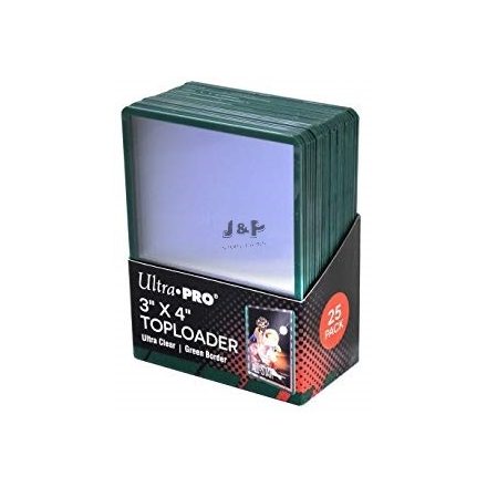 Ultra Pro kemény tok toploader 3" x 4"  Standard színtelen zöld kerettel 35pt - doboz (25 db)